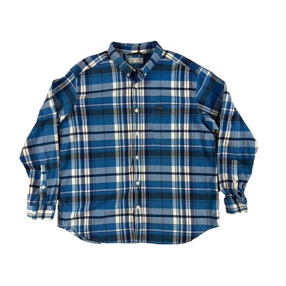 Columbia Sportswear Co Men Blue Plaid‎ Long Sleeve Button Down Size XXL - Picture 1 of 7